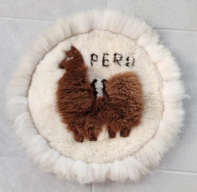 Vintage 18” Peru Peruvian Handmade Llama/Alpaca Skin Tapestry Fur Wall Hanging - Image 1 of 4