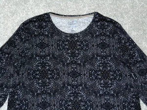 Croft & Barrow Long Sleeve Classic T Shirt Womens size XL Black Floral - Picture 1 of 9