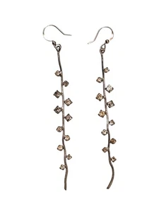 Pendientes colgantes vintage de diamantes de imitación tono plata de 3,5" de largo brillantes... - Imagen 1 de 3