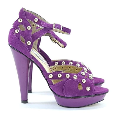 Vtg Steve Madden Platform 7 High Heel Stilleto Suede Studded Cocktail Goth READ - Image 1 of 4