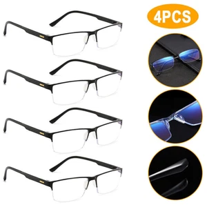 4 Pack Mens Half Frame Blue Light Blocking Reading Glasses Spring Hinge Readers - Bild 1 von 14