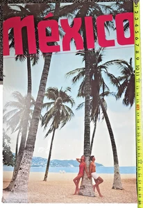 Poster da viaggio vintage Messico turismo spiaggia messicano romantico palme 30" x 20" - Foto 1 di 6