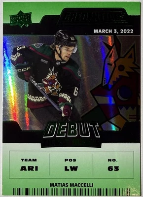 Matias Maccelli 2022-23 Credentials Debut Ticket Access Rookie Green #02/25 - Image 1 of 2