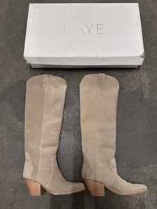 RAYE Samara Boots Taupe Beige Suede Western Cowboy Tall 8 $258 - Picture 1 of 9