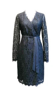 NUEVO CON ETIQUETAS DVF TALLA 2, JULIAN DOS MANGAS LARGAS VESTIDO ENVOLVENTE NEGRO - Imagen 1 de 8