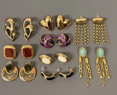 Lote De 9 Pendientes Postes Vintage Metal Esmaltado Borla Cuelga Corazón Púrpura Verde Foto 1 de 4