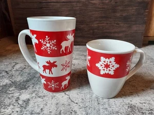 2er Set Royal Norfolk Holiday Weihnachten rot und weiß Schneeflocken Kaffeetassen  - Bild 1 von 7