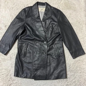 Pierre Balmain Leather Double Coat Gray Lamb Leather Used All-over Pattern - Picture 1 of 10