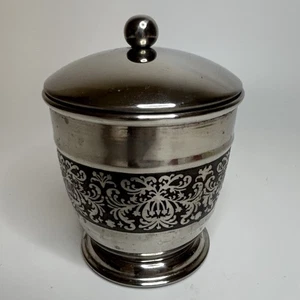 Versilberter Kanister mit Fuß, Deckel und dekorativem Band Made in India 5" hoch - Bild 1 von 8