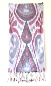 AUTHENTIC ARTISNAL HAND WOVEN UZBEK IKAT SILK SCARF - TRIBAL DESIGN - Picture 1 of 7