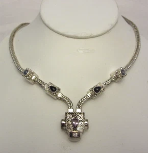 VTG SAJEN 925 Sterling Silver Necklace 24 Inch w/ Stones Rhinestones Signed (H - Picture 1 of 9
