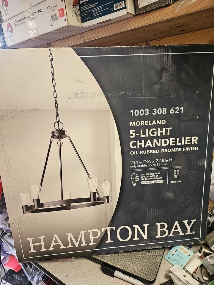 Hampton Bay Moreland 5-Light Oil-Rub Bronze Wagon Wheel Candlestick Chandelier - Image 1 of 1