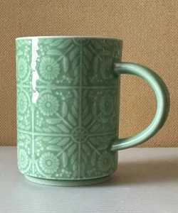 Starbucks Kaffee geprägt Seladon Jadeit grün Blumen Becher Teetasse 12 oz - Bild 1 von 5