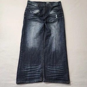 Vintage Y2k Sean John Baggy Jeans Mens 36x30 Dark Fade Skater Distressed Wide - Picture 1 of 11