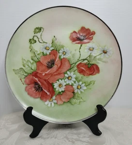 Lanze handbemalt Dekor Porzellan Teller mit Mohnblumen Design 10" 1/2 M/Japan - Bild 1 von 9
