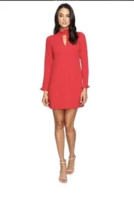 Shoshanna Cocktailkleid Rot Melodie Schlüsselloch Rüschen Gr. 2 Neu - Bild 1 von 16
