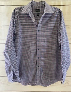 Jos A Bank Traveler Button Up Shirt Mens Medium Long Sleeve Red Blue Plaid - Picture 1 of 6
