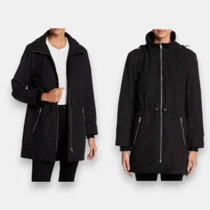 Soia & Kyo Anorak Utility Black Hooded Rain Jacket Size Medium Toggle Trench - Bild 1 von 13