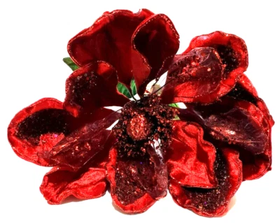 Magnolia Red Velvet Floral Pick Glittered 30" Long Stem Lucious Designer Quality - Image 1 of 4