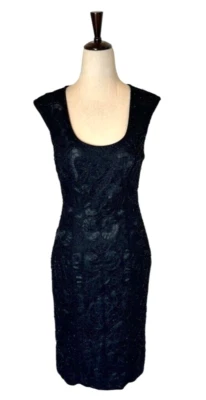 Vestido Sue Wong Mujer 2 Negro Encaje Cuentas Ilusión Hasta la Rodilla Vaina Cóctel Foto 1 de 4