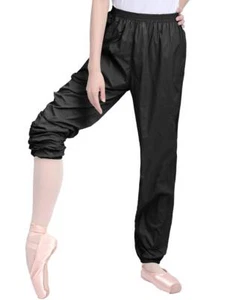 Black Teen Girls Dance Pants Ripstop Ballet Warm Up Perspiration Trousers - Picture 1 of 7