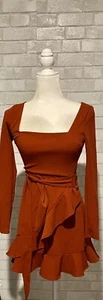 Fashion Nova NWT Burnt Orange I’ll Be Your Sweetheart Short Wrap Dress - Picture 1 of 1