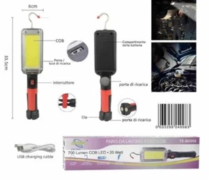 Torcia Lavoro Led Auto Lampada Officina Meccanico Ricaricabile CAVO USB Gancio - Foto 1 di 1