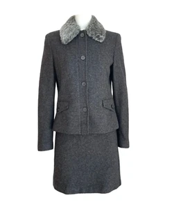 Gianfranco Ferre vintage 2 piece jacket and mini skirt set in dark grey - Size S - Picture 1 of 11