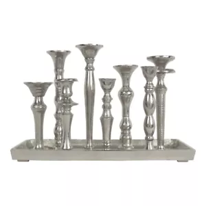 Kerzenleuchter Silber mehrarmig mit Tablett Kerzenständer Kerzenhalter Hochzeit - Bild 1 von 3