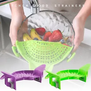 Silicone Clip On Strainer Snap Colander Spout Kitchen Food Drainer Veggie Tool - Picture 1 of 13