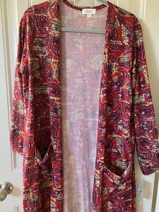 Lularoe Sarah Duster Large NWT L New Red Paisley Multicolor Pockets Cardigan - Picture 1 of 2