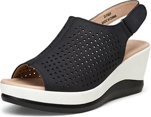 *NEW* Jeossy Women's SZ 8 Platform Wedge Sandal BLACK DJY827 hipster boho trend - Picture 1 of 7