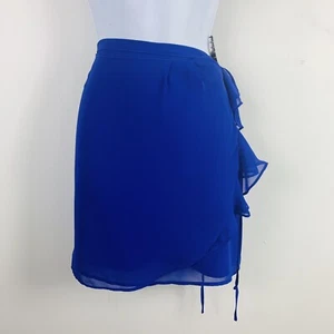 Forever 21 Juniors Skirt sz L Royal Blue Pencil Straight Side Tie Sheer Flutter - Picture 1 of 11