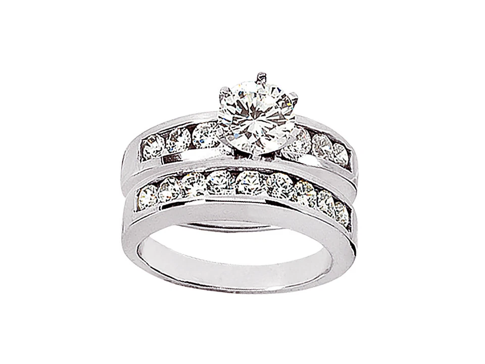 Juego de anillos de compromiso de diamantes de corte redondo genuino de 1,50 quilates de oro macizo de 10 k KL I1 Foto 1 de 3