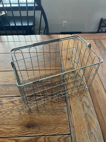 Vintage Metal Basket Handle Carry Wire Metal with Handle Industrial Cover