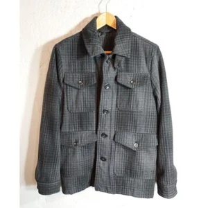 Old Navy Men's S Wool Quilted Shacket Button Down Thick Black Gray Plaid - Picture 1 of 13