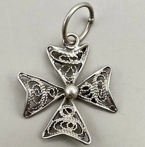 Filigree Maltese Cross Pendant Sterling Silver Charm Petite Delicate - Picture 1 of 4