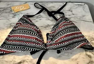 Top de bikini Kona Sol negro triángulo azteca halter talla mediana - Imagen 1 de 9