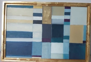 Abstract geometric oil on board with vintage gold frame - Picture 1 of 12