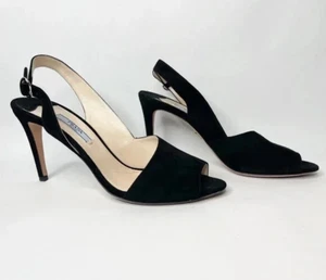 PRADA Suede Leather Slingback Heels Shoes 38.5 8.5 Black D'Orsay Peep Toe Shoes - Picture 1 of 15