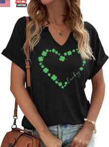 St Patrick'S Day V Neck Shirts for Womens Irish Shamrock Graphic Tee Funny Lucky - Picture 1 of 1