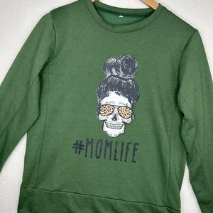 Mom Life Messy Bun Skeleton Sunglasses Sweatshirt Size Small Fleece Long Sleeve - Picture 1 of 14