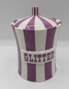 Jonathan Adler Glitter canister purple/white stripe ceramic lidded box circus - Picture 1 of 15