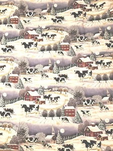 Rare Concord Christmas Winter Cows Cotton Sewing Quilting Fabric 3 1/8 Yds x 44" - Picture 1 of 4
