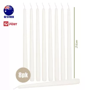 8/16/32pk Tapered Dinner Candles 25cm Tall White Unscented Taper Wedding Candle - Picture 1 of 6