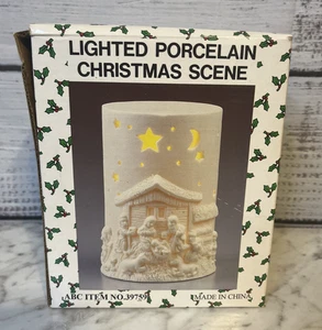 Vintage beleuchtete Porzellan Weihnachtskrippe Szene Säule weiß ABC Verteiler - Bild 1 von 14