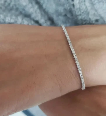 Minimalist 2.50CT Natural Diamond Christmas Gift Tennis Bracelet 14K White Gold - Image 1 of 4