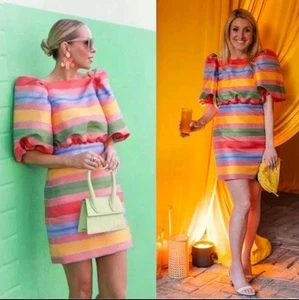 Antonio Melani The Nat Note Puff Sleeve Jacquard Stripe Nell Dress 4 - Picture 1 of 9