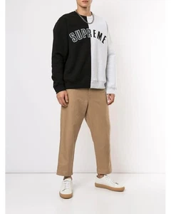 Sudadera SUPREME FW18 Split Crew Negra Gris Algodón Polar, Talla L - Imagen 1 de 16