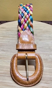 Mehrfarbig geflochtener geflochtener Gürtel Leder bezogene Schnalle 36" Länge Boho Country - Bild 1 von 8